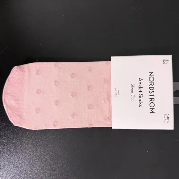 Nordstrom Dressy Sheer Ankle Socks 3-pack Striped Polka Dot Pink Green - Picture 5 of 7